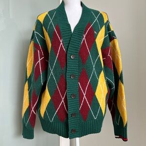 Tommy Hilfiger Green and Yellow Argyle Cardigan